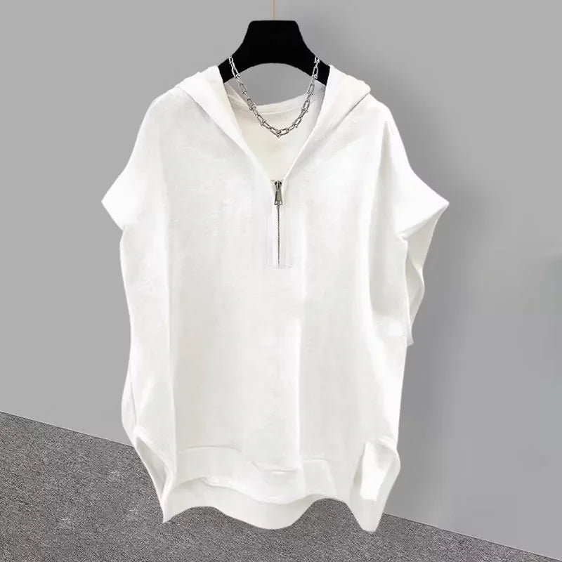 Glitchcore Barcode glitch – Summer Zipper Hooded Sleeveless T Shirt Mens Korean Fashion