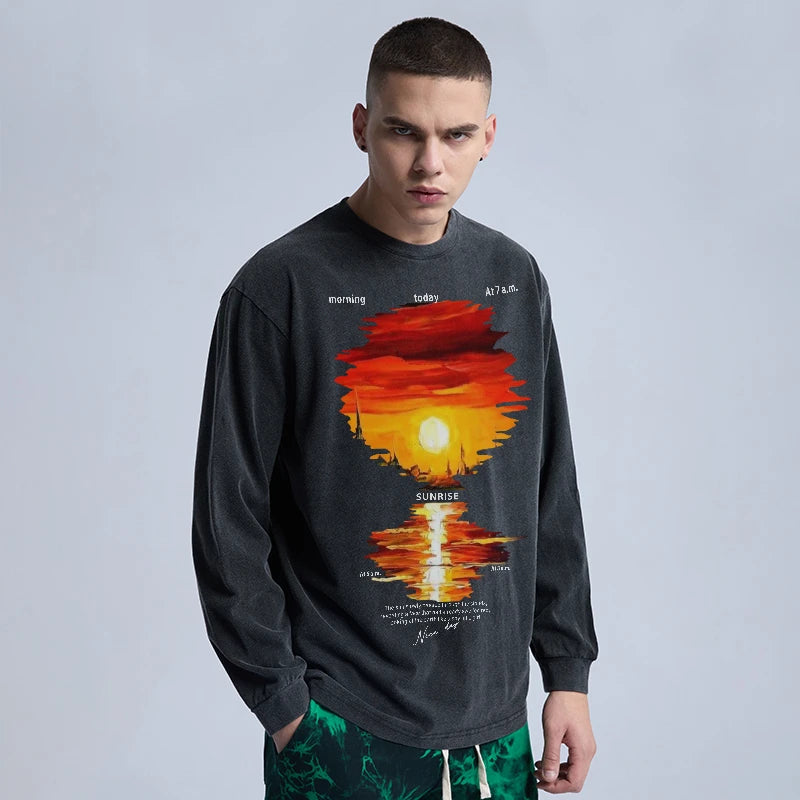 RainbowtouchesWashed Men's Casual Clothing Popular Vintage Style Oversized Vintage Celebrity Cotton High Quality