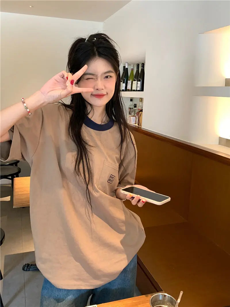 Vaporwave Chrome logo – New Casual Pocket T Shirt Contrasting Round Neck Summer Vers