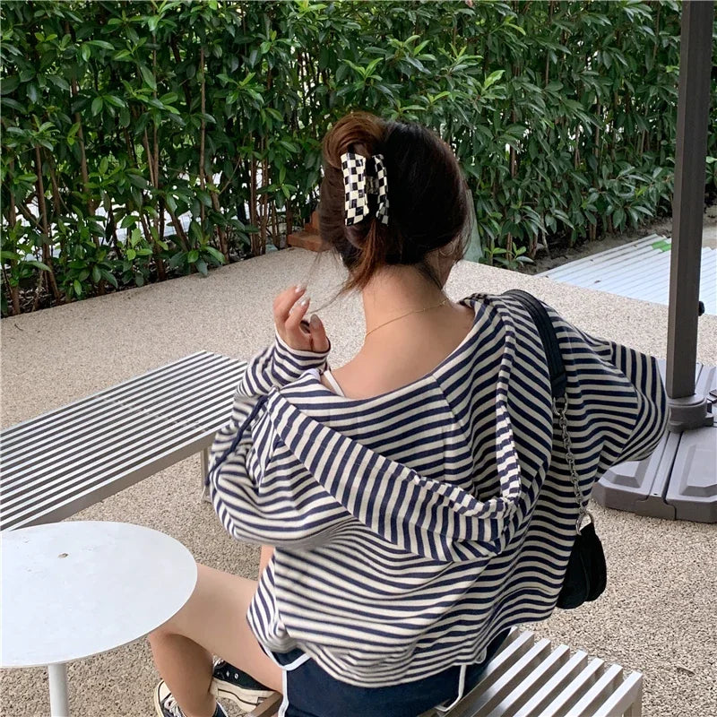 Autumn And Winter New Korean Style Ins Casual Sports Style Striped Hoo