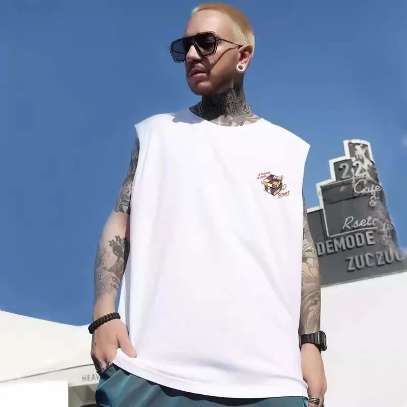 Glitchcore Chrome print – Summer Cartoon Cube Graphic Printed Sleeveless Tee Shirts