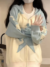 Spring Autumn Streetwear Star Graphic Zip Up Hoodie Women Vintage Y2K