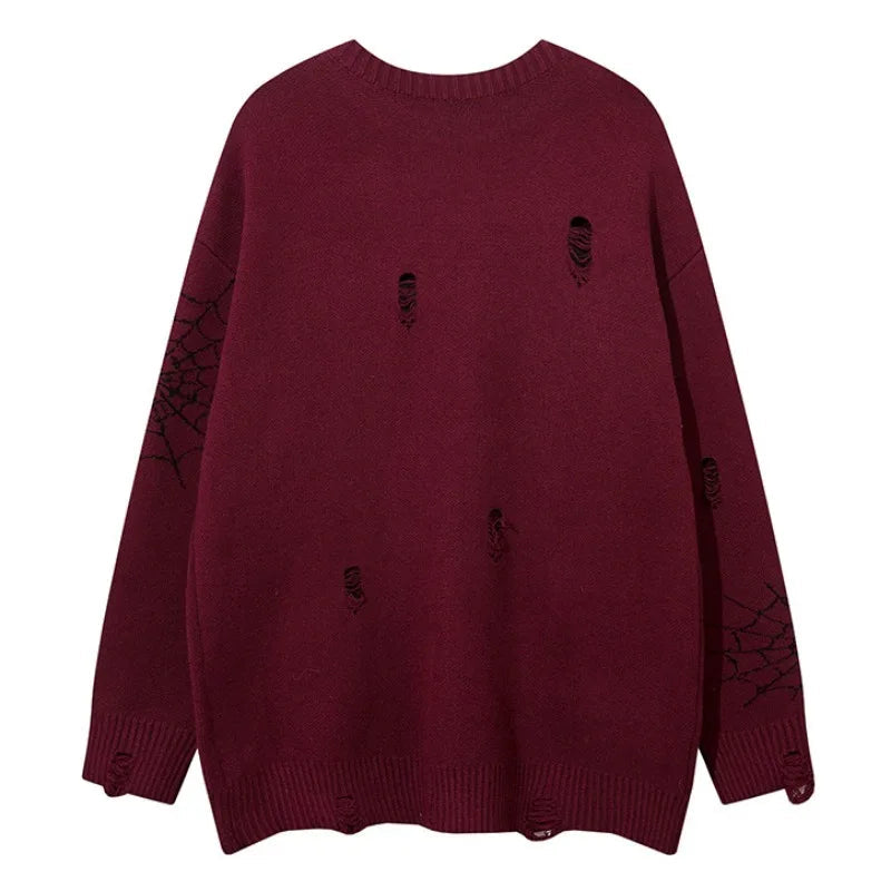 hip hop knitted sweater men winter o neck anime spider web pattern pullover streetwear casual loose sweater warm jumper knitwear 1 unique limited edition hoodie, high quality cotton pullover, oversized graphic print design