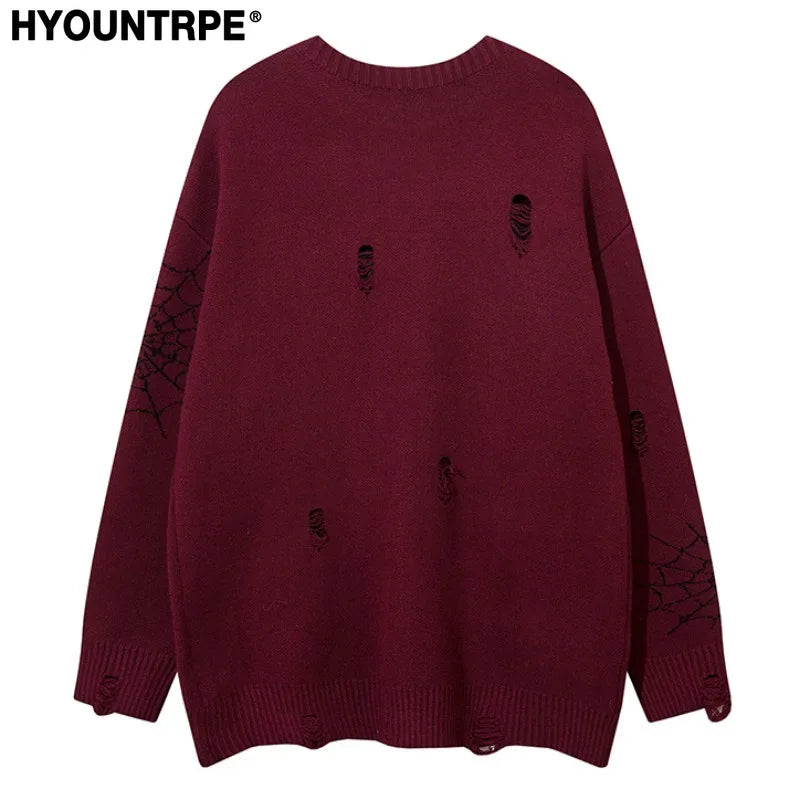 hip hop knitted sweater men winter o neck anime spider web pattern pullover streetwear casual loose sweater warm jumper knitwear 1 unique limited edition hoodie, high quality cotton pullover, oversized graphic print design