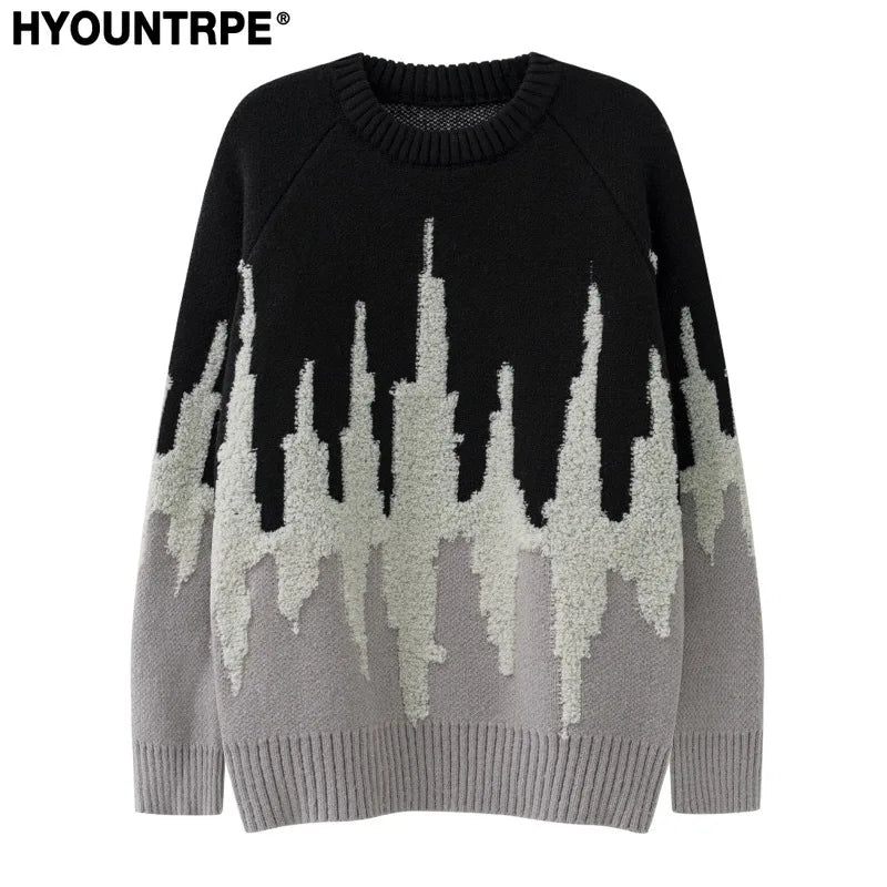 fashion pattern knitted sweater mens casual drop shoulder pollover unisex harajuku y2k streetwear loose knit sweaters jumpers - high quality cotton hoodie, trendy hip hop fashion hoodie, 2025 streetwear drop