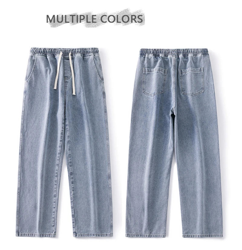 autumn korean fashion drawstring y2k jeans homme classic baggy straight wide leg pants 2025 new hip hop streetwear casual jean unique jeans style 706