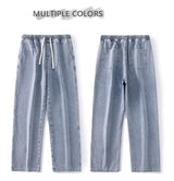 autumn korean fashion drawstring y2k jeans homme classic baggy straight wide leg pants 2025 new hip hop streetwear casual jean unique jeans style 706
