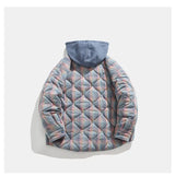 Winter Quilted Thick Plaid Hooded Jacket Men Wmen Streetwear Fashion Oversize Loose Casual Hoody Jacket Padded-cotton Parka Coat