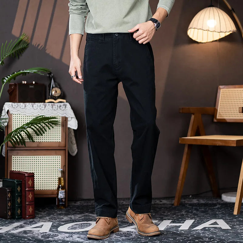men american retro handsome loose casual business pure cotton pants japanese amikaji fashion straight cargo pant trouser unique cargo style 2522