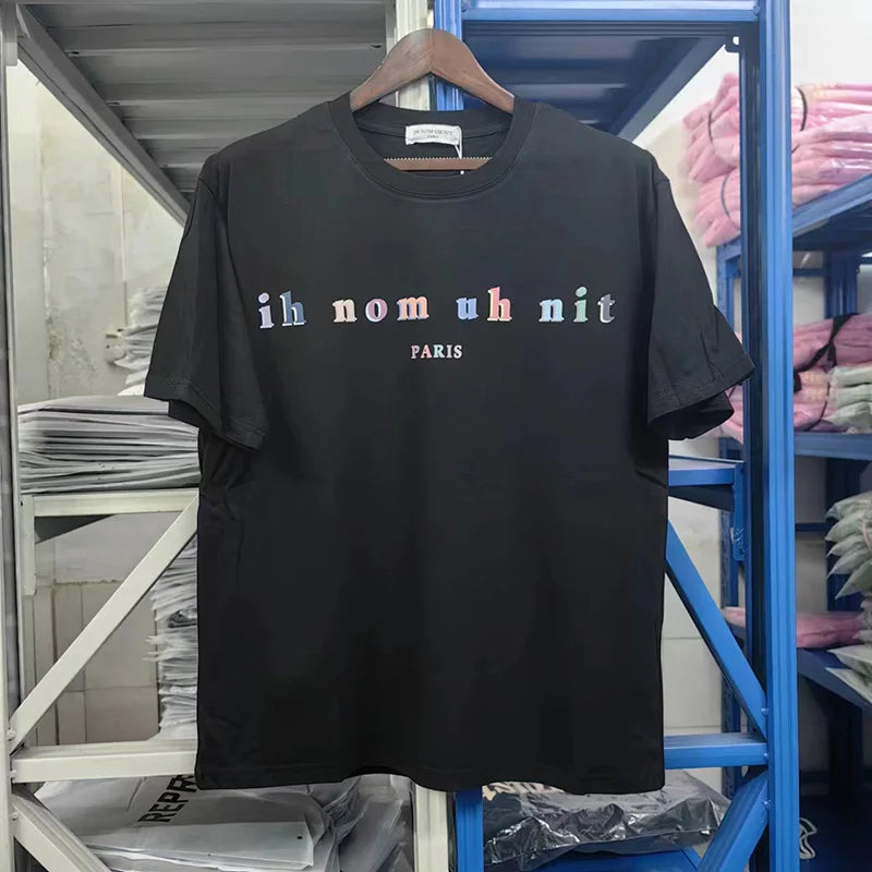 Glitchcore Fashion – High Quality Ih Nom Uh Nit T Shirt Masked Men Letter Printin – Urban Streetwear for Men & Women