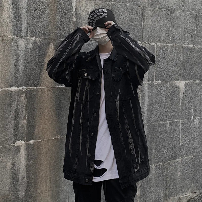 grunge winter jacket, layered citywear - aesthetic hip hop inspired casual wear
