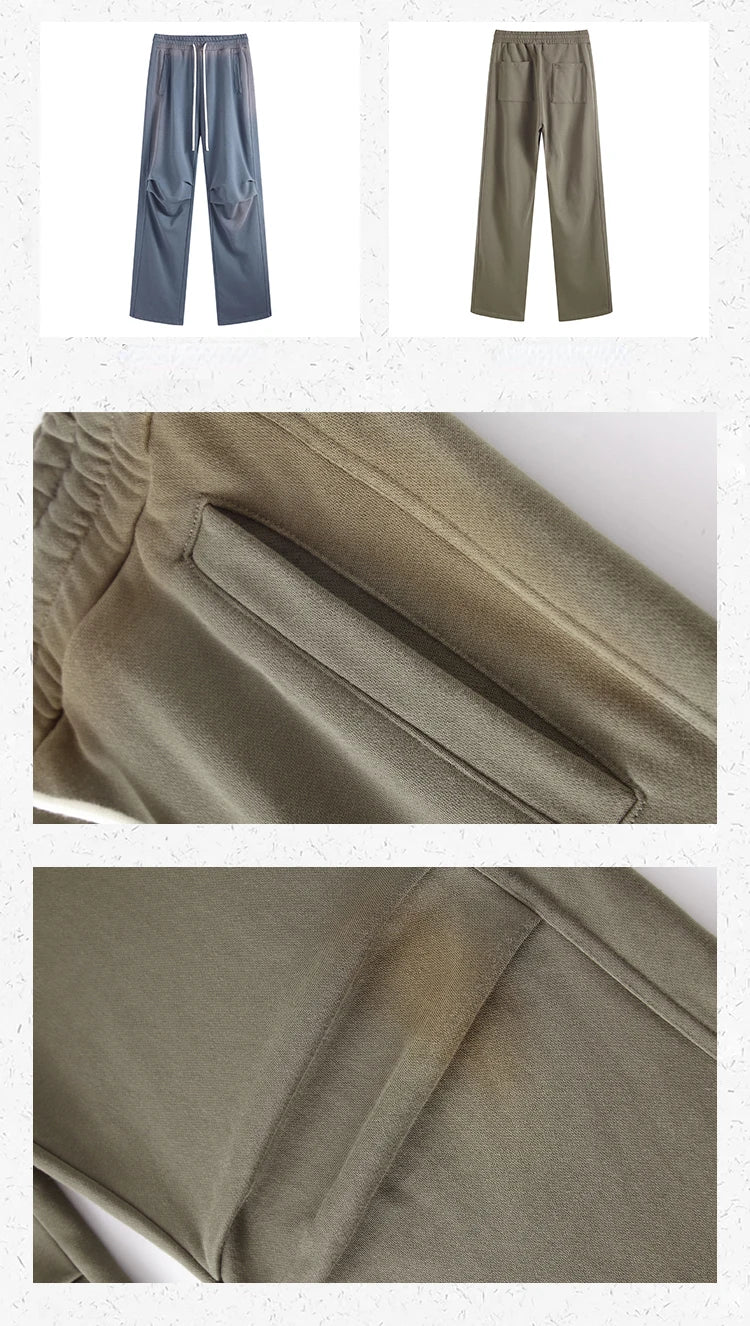 fashion washed distressed pants elastic waist drawstring men women hip hop casual sportwear pants unisex y2k streetwear joggers unique joggers style 571