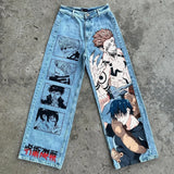 harajuku high street y2k baggy jeans punk popular print wide leg denim pants jeans streetwear trouser men clothing unique jeans style 2174