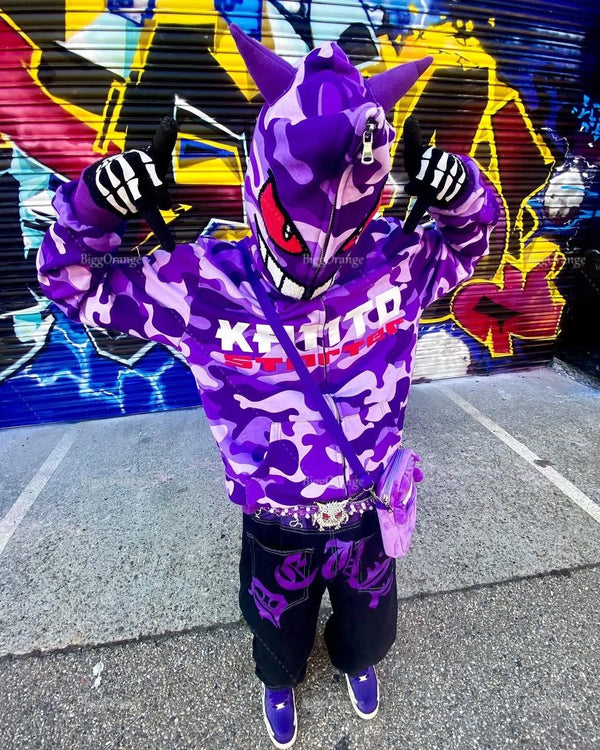 Trapwear Streetwear – Oversized Demon Hoodies Men Letter Print Streetwear High Qua – Streetwear Fashion for Men & Women