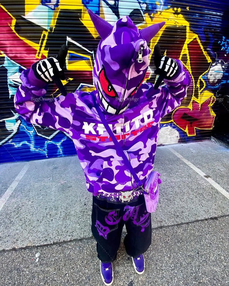 Trapwear Streetwear – Oversized Demon Hoodies Men Letter Print Streetwear High Qua – Streetwear Fashion for Men & Women