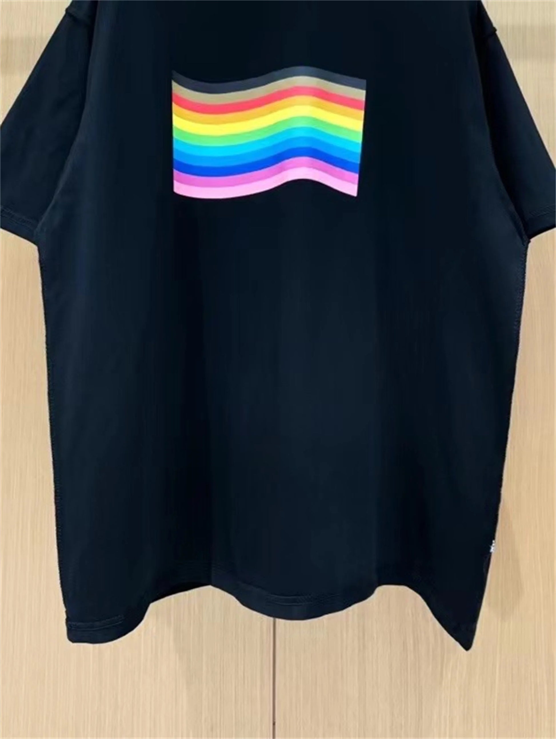 cyberpunk vintage t-shirt featuring 24ss balcg style rainbow flag logo printed reverse sewn pure cotton oversized loose short sleeved t shirt tops for summer