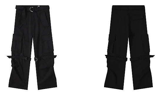 fashion cargo pants adjustable belts waist with side pockets joggers streetwear pant unisex casual loose straight baggy trousers unique joggers style 362