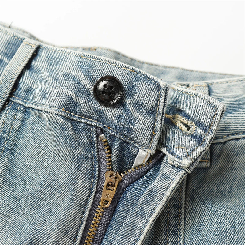 vintage multi pocket jeans mens harajuku cargo denim pants retro hip hop straight loose jean pants men clothing unique cargo style 1284