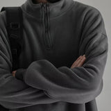 Mens Polar Fleece Half Zip Turtleneck Sweatshirts Korean Fashion Loose