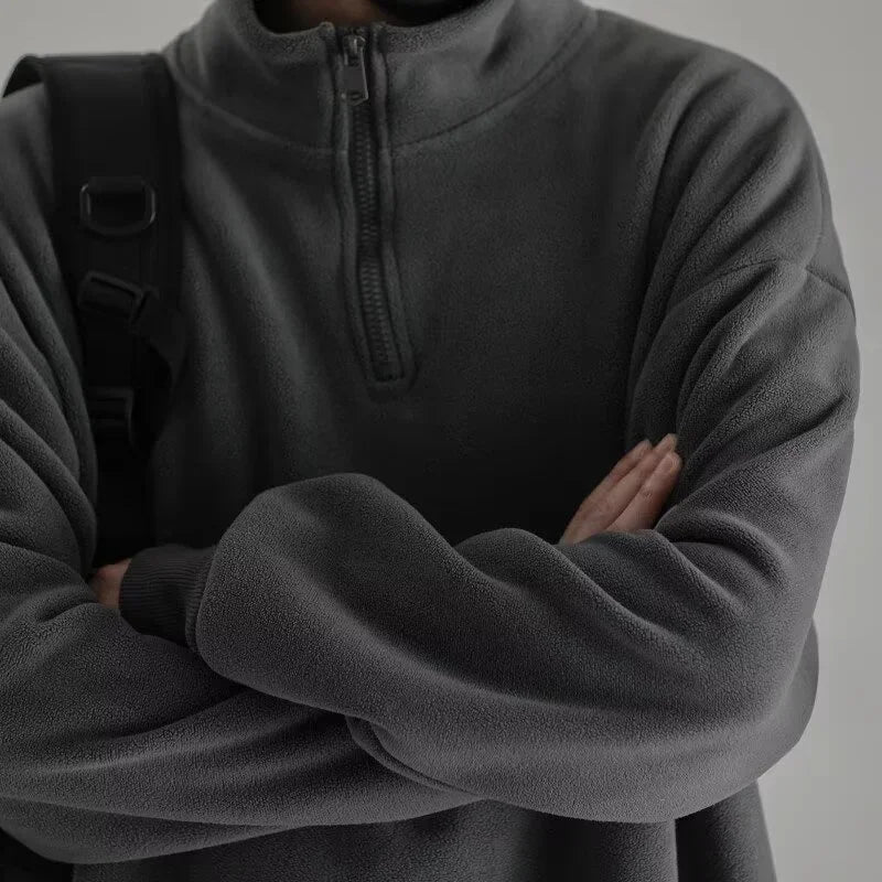 Mens Polar Fleece Half Zip Turtleneck Sweatshirts Korean Fashion Loose