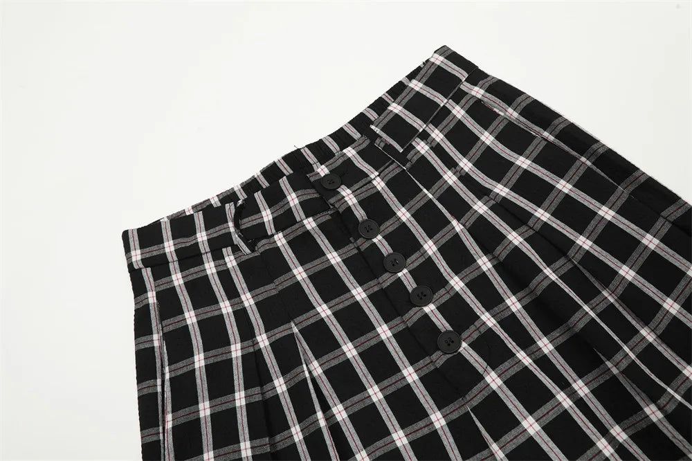 men women american streetwear fashion loose plaid wide leg straight pant boyfriend button down sports casual pants trousers unique default style 1428