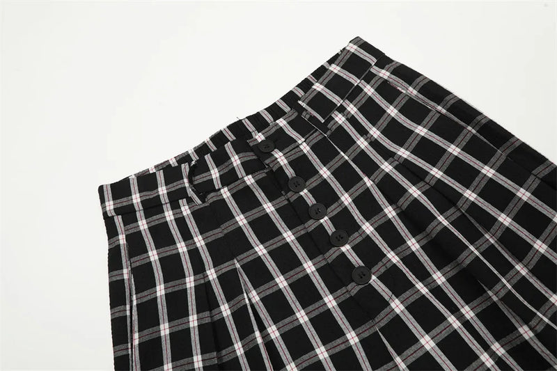 men women american streetwear fashion loose plaid wide leg straight pant boyfriend button down sports casual pants trousers unique default style 1428
