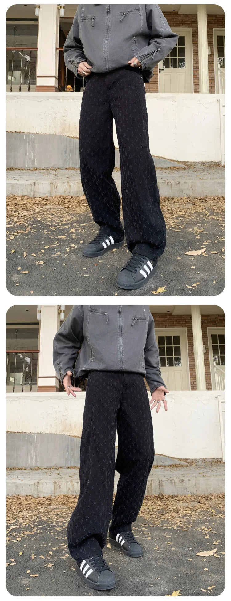 men brand fashion wash jacquard denim splice pocket loose casual wide leg baggy jeans cityboy cargo jeans pants trousers unique cargo style 2542