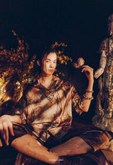 Dunhuang Feitian new Chinese style national trend printed casual short-sleeved shirt 2024 young men and women trendy retro tops