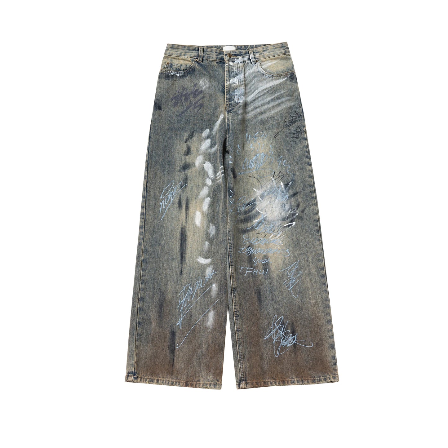 graffiti handdrawn damaged wash baggy jeans for men and women straight streetwear y2k denim trousers pantalones hombre cargos 1 unique cargo style 99