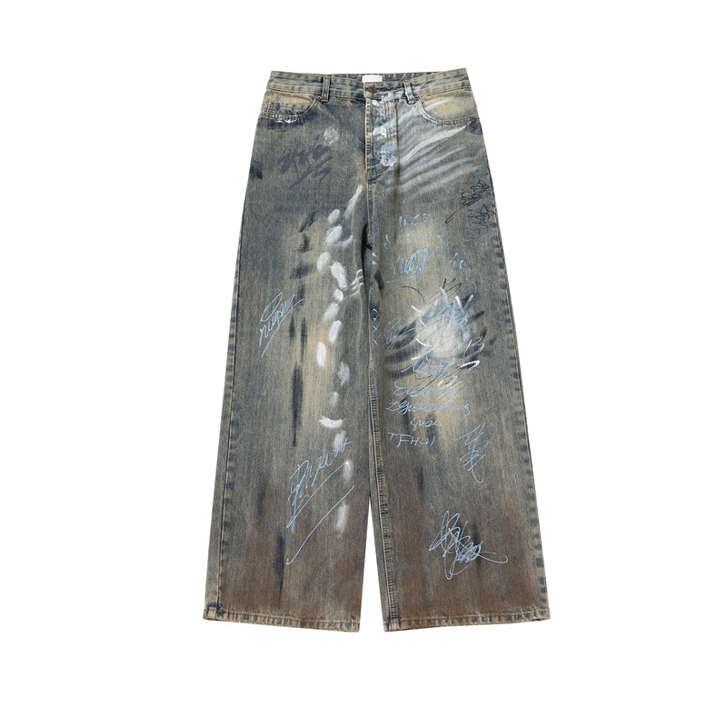 graffiti handdrawn damaged wash baggy jeans for men and women straight streetwear y2k denim trousers pantalones hombre cargos 1 unique cargo style 99