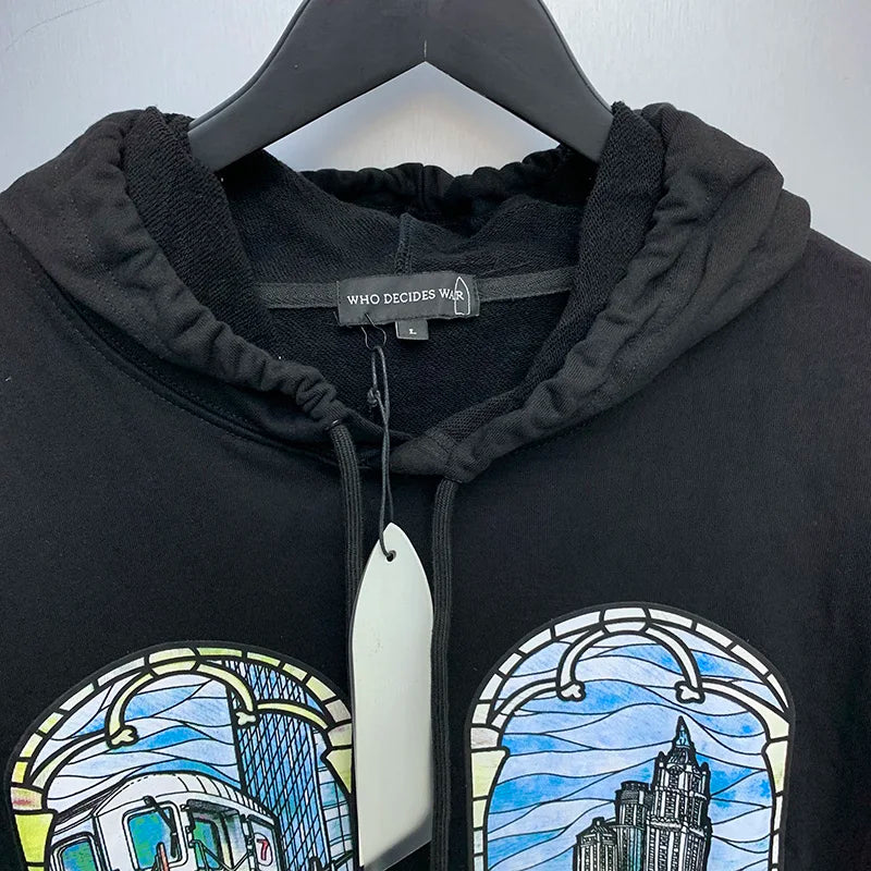 24Ss Autumn And Winter Who Decides War Hoodies Vintage City Cartoon Pr