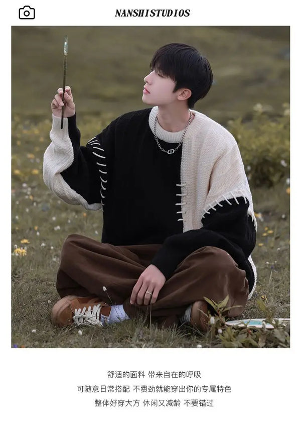 grunge knit pullover for fall and winter, oversized aesthetic with urban style, mens fashion layer for modern streetwear coll