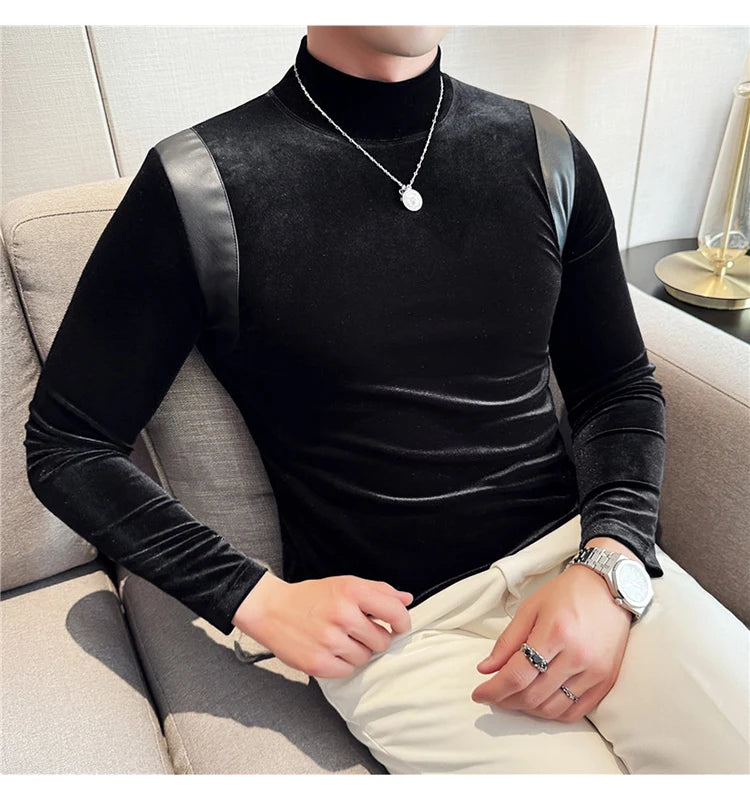 Trapwear Graphic tee – Turtleneck Stretch Slim Fit T Shirt Men Long Sleeve Thicken