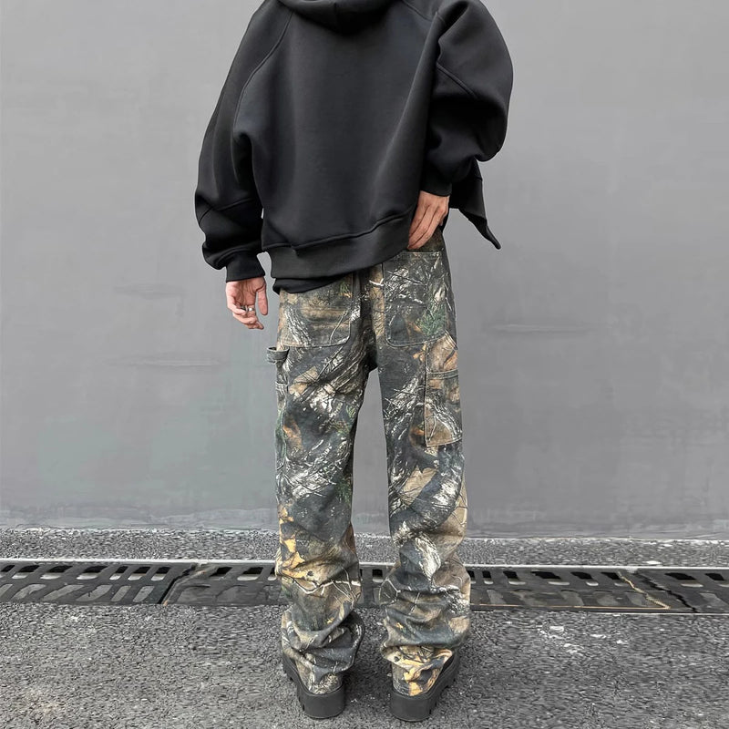 european and american tree grain camouflage jeans mens slim fitting splashing ink trendy hip hop tapered denim pants camou jeans unique jeans style 1417