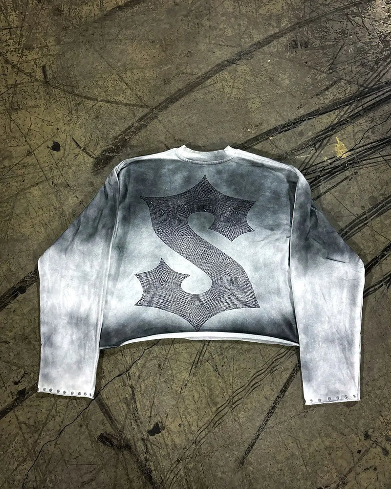 Glitchcore Broken heart – Gothic Punk Pattern Long Sleeved Graphic T Shirts Round Neck