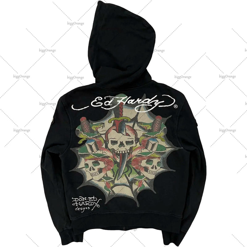 American Fashion Trend Pattern Print Zipper Hoodie Women Y2K New Stree