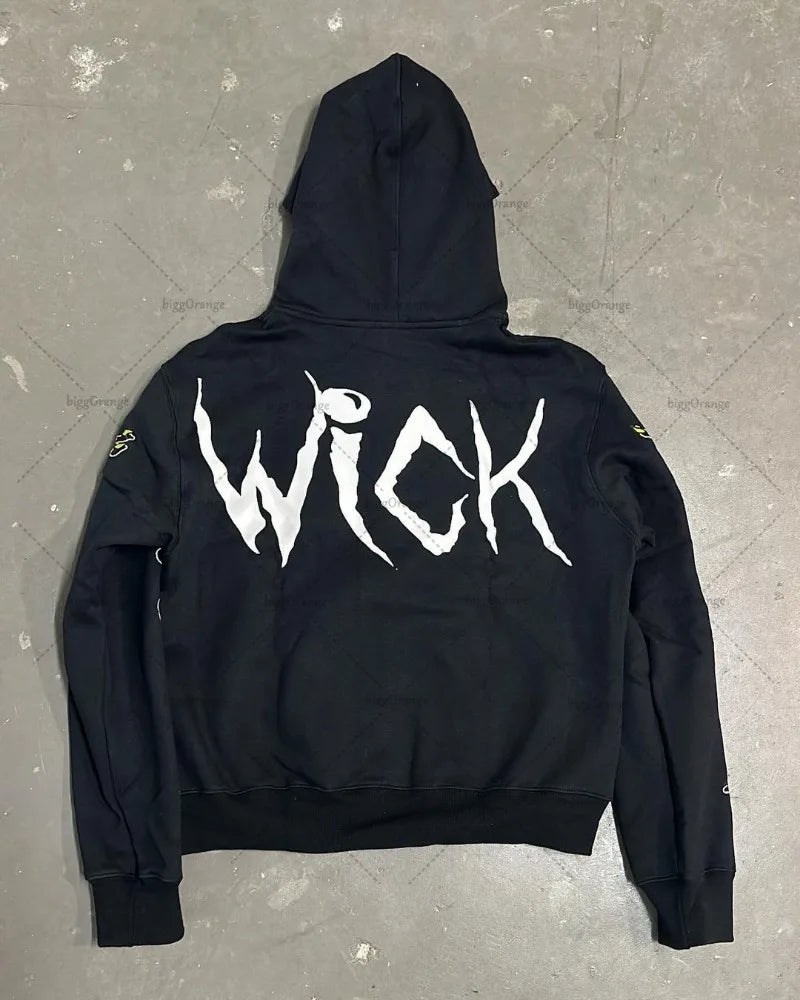 Street Fashion Brand Retro Zipper Hoodie Men Anime Graffiti Print Over