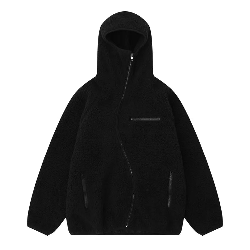 high street fleece hooded jackets and coats new casual warm hoodies hairy curved zipper outerwear streetwear winter men black - variant style 43b5b4 for streetwear fashion
