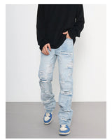 men distressed ripped destroied holes denim jean pants fashion zipper biker jeans streetwear flare pants joggers y2k men s jeans unique joggers style 3799