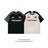 Glitchcore Graphic tee – American Retro National Trend Letter Printed Suede Short Sle
