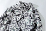 Dark Icon US Dollar Full Printed Shirts Men Turn-down Collar Casual Men's Shirt Logn Sleeve Man Clothing