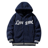men fleece jackets and coats casual letter embroidery hairy zipper hooded outerwear warm streetwear parkas loose bomber jacke - variant style fcfcb9 for streetwear fashion