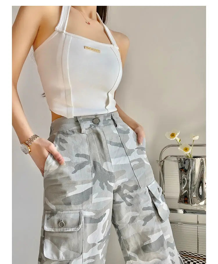 camouflage grey cargo pants women american vintage streetwear straight loose summer hiphop hot pants ins cargo pants womens 2023 unique cargo style 1163