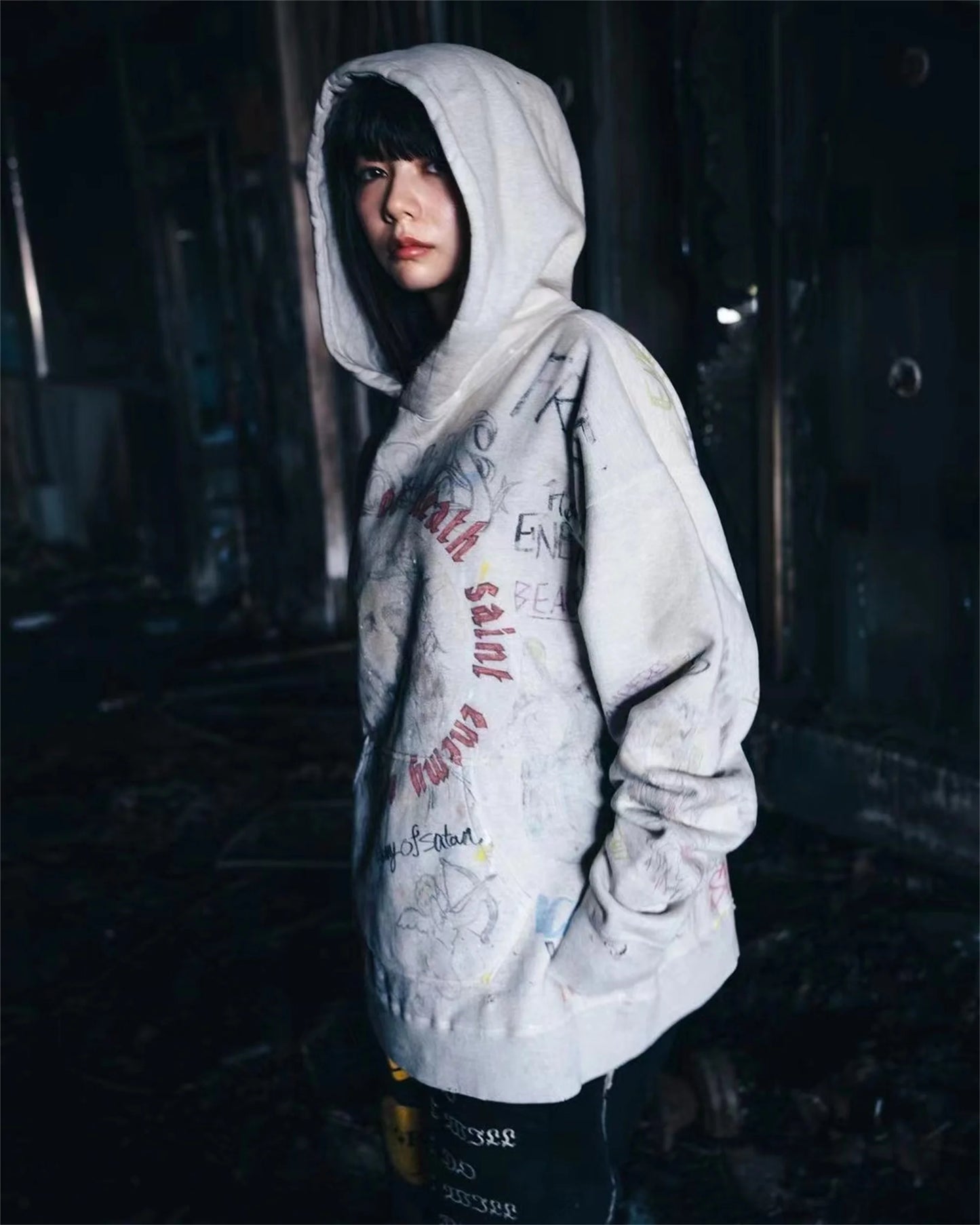 2024 New Arrival Vintage SM Brand Fashion Hand painted Graffiti Vintage ripped distressed hoodie Sweatshirt