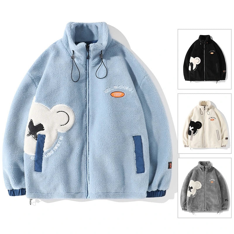 rainbowtouches mens jackets high street fashion cashmere coat autumn and winter loose printing plush for warmth unisex blue s - variant style f37c13 for streetwear fashion