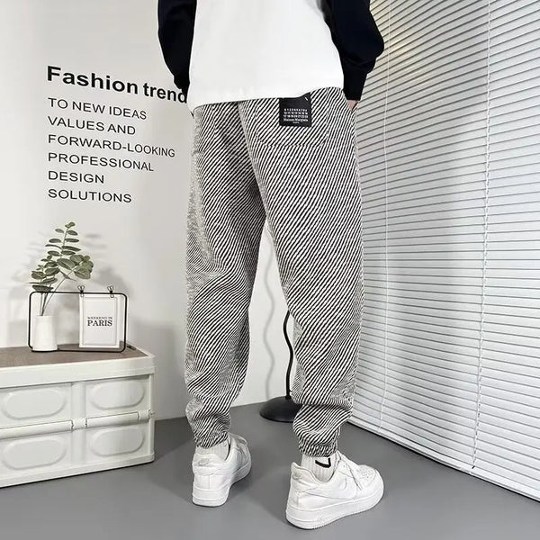 drawstring striped haren chic pants korean trend temperament spring autumn fashion loose waist versatile sweatpants mens cloth streetwear sweatpants