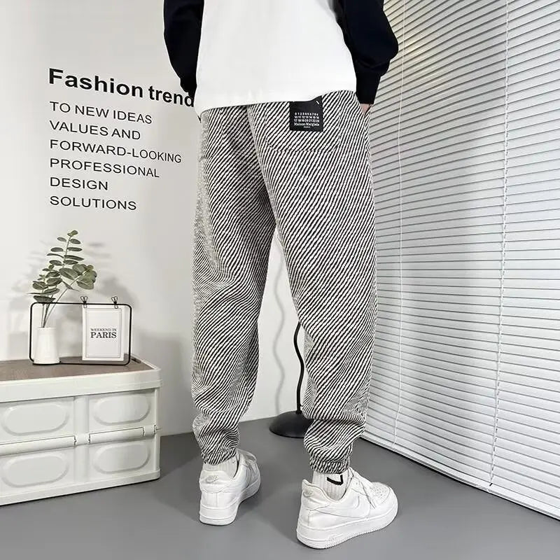drawstring striped haren chic pants korean trend temperament spring autumn fashion loose waist versatile sweatpants mens cloth streetwear sweatpants