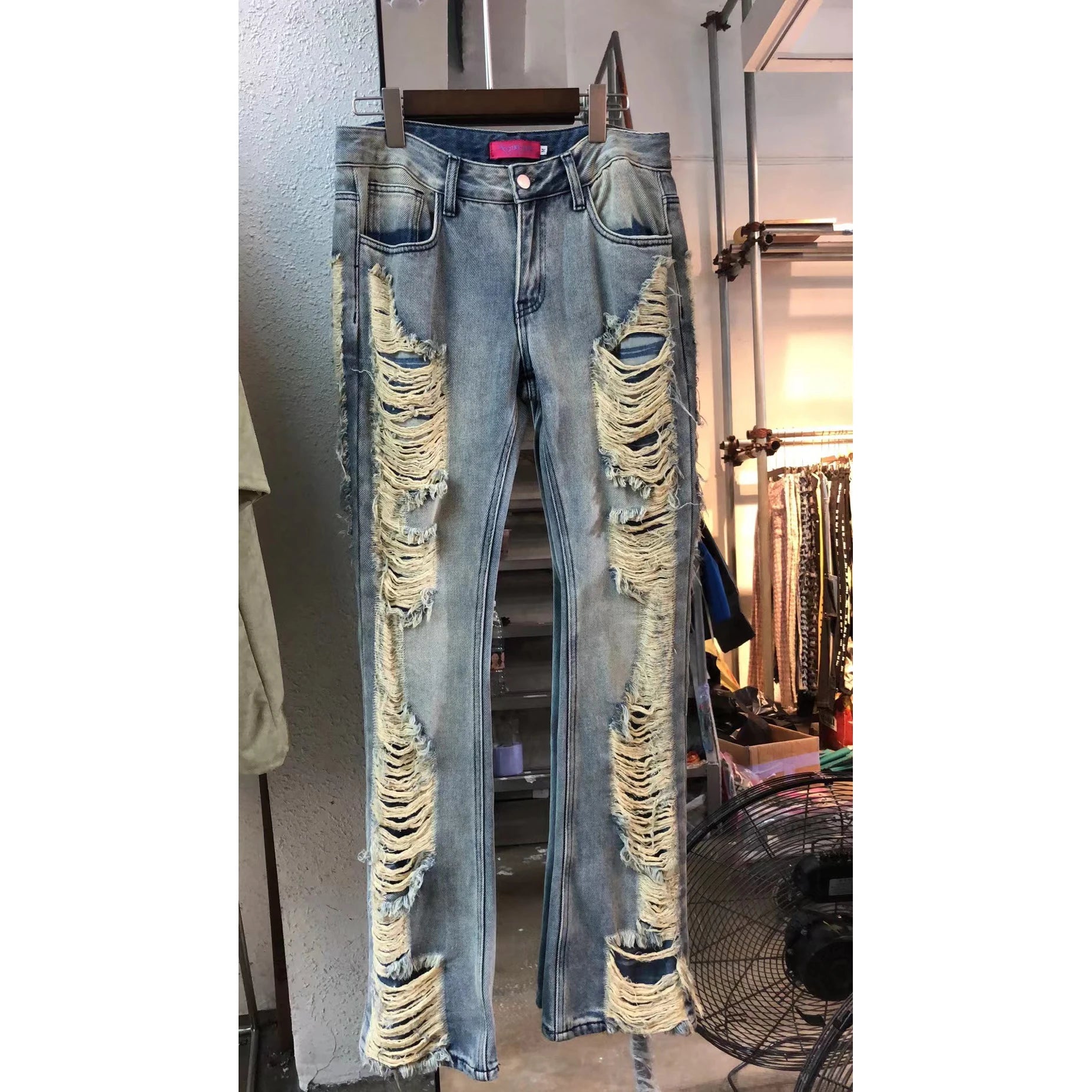 distressed skinny flared jean for mens big washed destroyed ripped denim jeans hip hop street wear blue biker jean pant women stacked flare jeans