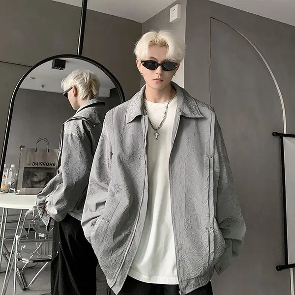 American Vintage Niche Lapel Jacket Men Spring And Autumn Pleated Desi