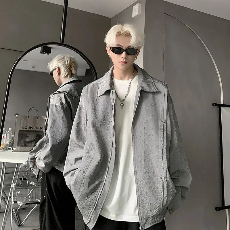 American Vintage Niche Lapel Jacket Men Spring And Autumn Pleated Desi